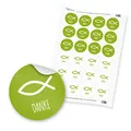 24x itenga Sticker Aufkleber Fisch Taufe Kommunion Konfirmation Firmung Gastgeschenk für Jungen und Mädchen (Grün mit Text)