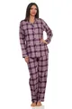 Damen Flanell Pyjama Schlafanzug Langarm mit Knopfleiste und Reverskragen - 291 201 15 557, Farbe:Beere, Größe:40/42