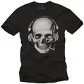 MAKAYA Print-Shirt Herren Totenkopf Skull Motiv Rock Band Musik Kopfhörer Hip Hop Music mit Druck schwarz L
