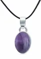 mantraroma Kettenanhänger SAMA oval aus 925 Silber mit Amethyst (Kettenanhänger am Baumwollband im Schmuckbeutel), 925 Sterling Silber Kettenanhänger für Damen