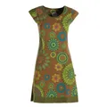 Vishes - Kurzarm Damen Sommer-Kleid Longshirt Mini Tunika Olive 48