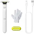 Philips Elektrorasierer OneBlade Intimate QP1924/24, für Damen und Herren, Wet & Dry, 1 Aufsatz & Peeling-Handschuh