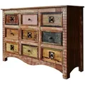 Massivmoebel24 Kommode, Mehrfarbig, Holz, Echtholz,Altholz, 9 Schubladen, 130x85x40 cm, Wohnzimmer, Kommoden & Sideboards, Kommoden