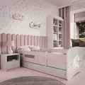 Kinderbett 180x80 mit Matratze, Rausfallschutz, Lattenrost & Schublade in weiß 80 x 180 Mädchen Bett rosa Pferd