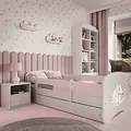 Kids Collective Kinderbett 80x180 cm mit Matratze, Rausfallschutz, Lattenrost & Schublade in weiß 80x180 Mädchen Bett rosa Pferd | von 3. bis 12. Lebensjahr