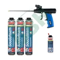 SOUDAL Set 5: Schaumpistole + 3 x 750 ml Pistolenschaum Soudafoam Gun + Reiniger