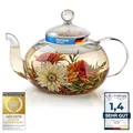 Dimono Mundgeblasene Teekanne mit Teefilter & Teesieb Kanne mit Filtereinsatz aus Glas 600 ml perfekt für Teeblumen