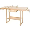 Tectake Holzwerkbank  Mit 2 Schraubstöcken Geräumige Schublade  137 x 50 x 87 cm Braun