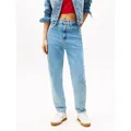 Tapered-fit-Jeans TOMMY JEANS "High waist - Mom-Jeans Tapered", Damen, Gr. 29, Länge 28, blau (denim light), Denim/Jeans, Obermaterial: 99% Baumwolle, 1% Elasthan, unifarben, Jeans