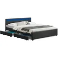 Led Polsterbett Lyon Mit Bettkasten – Bettgestell Aus Holz & Kunstleder Mit Lattenrost – Doppelbett Schlafzimmer Möbel – 180 X 200 Cm - Schwarz - Juskys