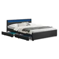 Juskys Polsterbett Lyon 180x200 cm mit Bettkasten, LED Beleuchtung, Lattenrost & Kunstleder, schwarz, Bett Bettgestell Doppelbett Ehebett