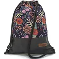 By Bers Leon großer Premium Turnbeutel mit Innentaschen Rucksack Tasche Damen Herren Teenager Gym Bag Draw String 45x34cm für Sport Reise Alltag Einkauf (Farn_schwarzPU)