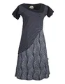 Vishes - Alternative Bekleidung - Damen Kurzarm Lagenlook Kleid Hippie Streifen Punkte Muster schwarz 36