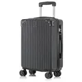 Koffer Trolley Reisekoffer Suitcase, Rollkoffer Handgepäck ,mit 4 Rollen360°, Hartschalenreisekoffer, Zahlenschloss, Weicher Gummigriff (M,Schwarz) - Schwarz