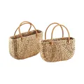 Tasche Strandtasche Einkaufstasche Halbmond Wasserhyazinthe Ledergriffe 2er Set