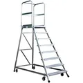 Iller Podestleiter Fahrbar mit Gefederten Lenkrollen Aluminium 7 Stufen