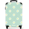 NoBoringSuitcases.com® Koffer Handgepäck Trolley Rollkoffer Kleine Reisekoffer mit 4 Rollen - Pastellgrün mit Gänseblümchen - Cabin Size < 55x... - Bunt