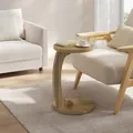 WOLTU Beistelltisch C Form, Couchtisch rund, Sofatisch Kaffeetisch Wohnzimmertisch Abstelltisch, Kleiner Tisch für Couch Sofa Bett, aus MDF, φ38xH55 cm,Helle Eiche,BTS20hei