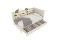 SOFTWEARY Stauraumbett (90x200 cm, Lattenrost, Schubladen, Regal, USB und Type-C Anschluss), Einzelbett, Polsterbett, Leinen
