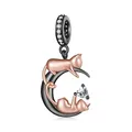 Katze Mond Anhänger Charms für Pandora Armbänder, 925 Sterling Silber Schwarz plattiert Herz Charms, Schmuck Geschenk für Frauen Mädchen