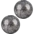 Solarlampe Steckleuchte Kugel Garten Terrassen Erdspieß orientalisch, Metall silber grau, Akku, 1x LED warmweiß, DxH 27x38 cm, 2er Set