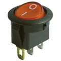 Wippschalter, rund, 1-polig, schwarz, rot beleuchtet (250 V), ON-OFF