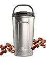 Greens Steel Wiederverwendbarer Kaffeebecher To Go - 480 ml, Silber I Trinkbecher mit Deckel & Griff I Edelstahl Thermobecher für Heiß- & Kaltgetränke I Auslaufsicherer Mug für Tee, Kaffee I BPA-Frei