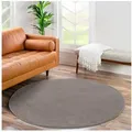 Jimri Teppich Fluffy flauschiger Teppich Läufer Hochwertige Kurzflor Teppich, Rund braun Rund | 160 cm x 160 cm