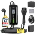 Typ 2 Ladekabel Schuko 3,7kW - 7m|6-16A|1-phasig Tragbare EV Ladegerät IP65 Wasserdicht mit LCD-Anzeige, Einstellbarer Ladeleistung, Einstellung Startzeit, für Allen EVs(IEC 62196-2) & PHEVS