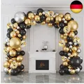 Ballon Girlande Schwarz Gold, Luftballons Girlande mit 127 Schwarz Gold Silber