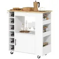 HOMCOM Küchenwagen Rollwagen mit Arbeitsplatte aus Holz, Ablagen, Weinregalen, Servierwagen, Küchenschrank auf Rollen mit Soft-Close-Scharnieren, Griff, Kücheninsel, 83x40x83cm, Eiche
