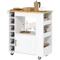 Küchenwagen Servierwagen mit Schrank, Arbeitsplatte, Ablagen, Weinregalen, Eiche