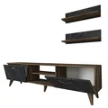 Wohnwand Braun Wohnzimmerregal modern TV Lowboard Marmor Optik Fernsehtisch 4555
