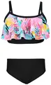 Aquarti Mädchen Bikini Set Bustier Bikinislip Zweiteiliger Badeanzug, Farbe: 030I mit Rüschen/Blätter/Rose/Gelb/Schwarz, Größe: 146