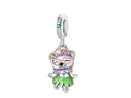 Wunderschön Glitzernder Hawaii Hula Bär mit Blumenkranz Zirkonia Tanzbär USA Teddy Bärchen Bär Stofftierbär - Charm 925 Sterling Silber Armband Bettelarmband Kette Anhänger
