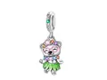 Hawaii Hula Bär Blumenkranz Zirkonia Charm 925 Silber Armband Kette Anhänger