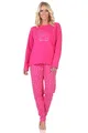 Normann Niedlicher Damen Pyjama Schlafanzug Langarm mit süßem Teddy-Motiv und Punkten, Farbe:pink, Größe:44-46