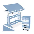 tectake Schreibtisch, und Rollcontainer mit 6 Schubladen, Tischplatte neigbar und 7-fach höhenverstellbar, 63 bis 94 cm, pflegeleicht