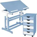 Tectake Schreibtisch  und Rollcontainer Mit 6 Schubladen Aus Holz  109 x 55 x 94 cm Blau