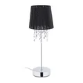 Relaxdays Tischlampe Kristall, Lampenschirm aus Organza, runder Standfuß, Nachttischlampe, HxD 41x14,5cm, schwarz/silber
