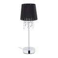 Relaxdays Tischlampe Kristall, Lampenschirm aus Organza, runder Standfuß, Nachttischlampe, HxD 41x14,5cm, schwarz/silber