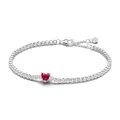 PANDORA Timeless Rotes Funkelndes Herz Tennisarmband aus Sterling-Silber mit rotem künstlichen Kristall, Timeless Kollektion, 16cm, 590041C02-16