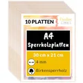 Creative Deco 10 x A4 Sperrholzplatte 4mm | 300 x 210 (+/- 2) mm | Birkensperrholz Dünne holz-Zuschnitte | Perfektes Blatt für Laubsäge, Brandmalerei, Laserschnitt, CNC Router, Durchbrochenes