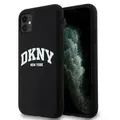 DKNY Liquid Silicone MagSafe Hülle iPhone 11/Xr, Weiß, aufgedrucktem Logo, Schwarz