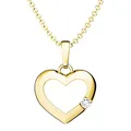 Herzkette Gold Damen Zirkonia Stein Damen-Kette GRATIS Etui mit Gravur (Silber 925 vergoldet) Echt-Schmuck Herz-Anhänger Halskette wie Diamant Gold-Kette Frauen Freundin klein fein FF518VGGGZIFA45