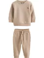 NEXT Jungen Logo Jogginghose und Sweatshirt im Set Stein 116-122