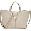 Großes Damen Umhängetasche Leder Crossbody Bag Beige Abnehmbarer Schultergurt Metallreißverschluss - Beige
