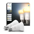 Philips Hue Smart LED A60 Lampe, White Ambiance, LED Leuchtmittel mit E27 Fassung, 8,1W, Vollspektrumlicht 1000K-20000K, 1100 Lumen, dimmbar, smartes Licht kompatibel mit Sprachassistenten, 2er Pack