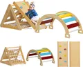 AIYAPLAY  7-in-1 Montessori Klettergerüst Indoor Holz Kletterdreieck mit Kletterbogen, Rutsche, Indoor Spielplatz mit Rampe, Kletternetz, Kletterstein, für Kinder von 1,5-4 Jahre, Mehrfarbig