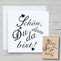 NEWSTAMPS Stempel Schön, dass Du da bist Motivstempel groß aus Holz & Gummi zum Karten basteln, Holzstempel, Sprüche, Spruchstempel, Textstempel, Geburt, Baby, Scrapbook, Textilstempel, Deko